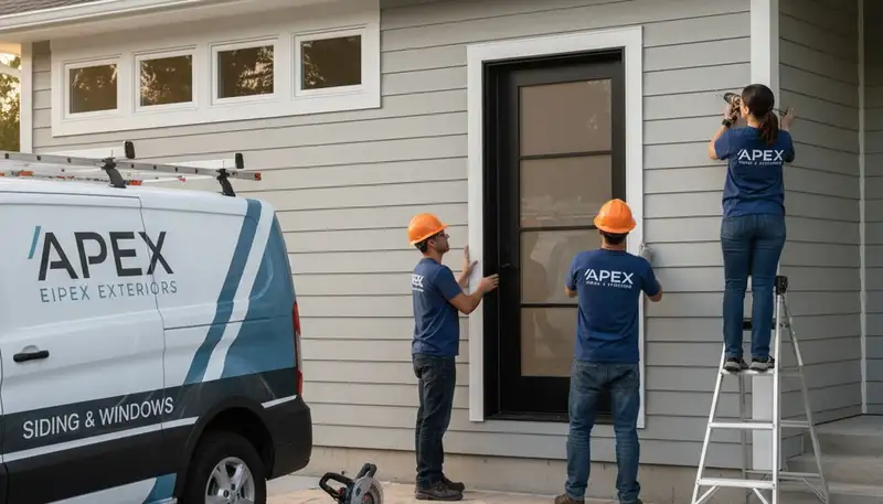 Professional door installation with vinyl siding in Minneapolis, MN by Next Level Exteriors