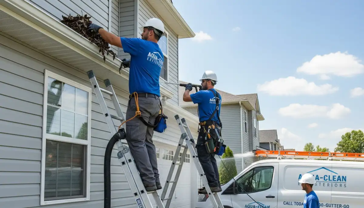 Professional gutter cleaning service on vinyl-sided home in Minneapolis, MN