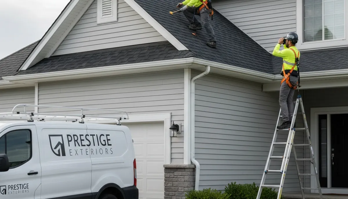 Professional roof inspection service in Minneapolis MN checking vinyl siding and shingles for damage