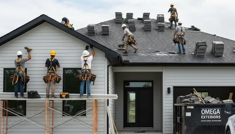 Vinyl siding and roof replacement experts working on a Minneapolis MN home exterior upgrade
