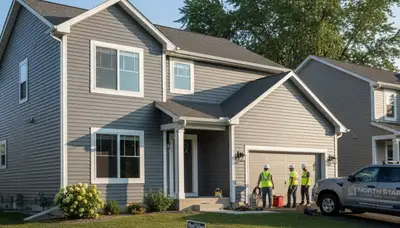 Vinyl siding installation on residential home exterior in Minneapolis MN by local siding contractors